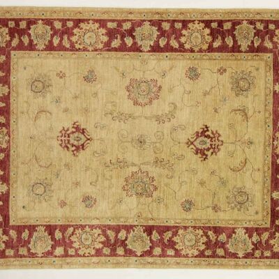 Afghan Chobi Ziegler 205x150 alfombra anudada a mano 150x210 estampado de flores beige, pelo corto