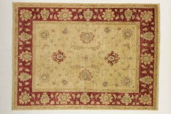 Tapis Afghan Chobi Ziegler 205x150 noué main 150x210 beige motif fleur, poils ras 1