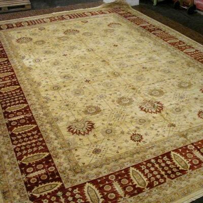 Afghan Chobi Ziegler 519x369 Alfombra anudada a mano 370x520 Patrón de flores beige, pelo corto