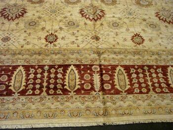 Afghan Chobi Ziegler 519x369 Tapis noué main 370x520 Motif fleur beige, poils courts 3