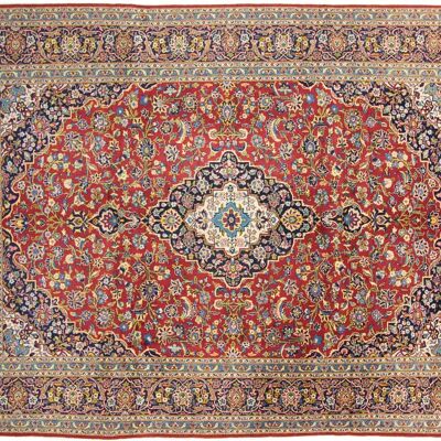 Tapis persan Ardekan 355x253 noué main 250x360 motif géométrique rouge, poils courts