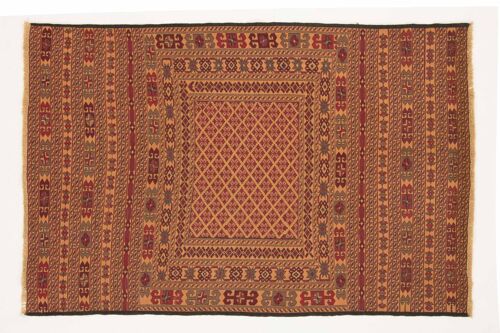 Afghan Mushwani Kelim 185x126 Handgewebt Teppich 130x190 Orange Orientalisch Handarbeit