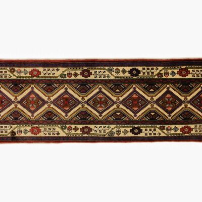 Tapis persan Hamadan 308x75 noué main 80x310 tapis de passage motif géométrique multicolore