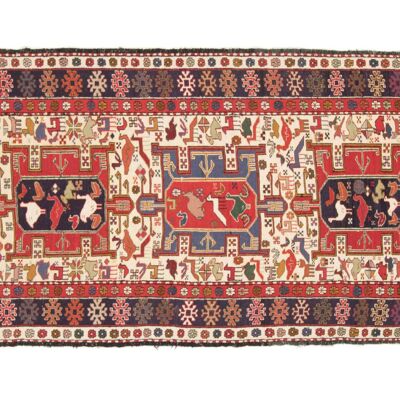 Tappeto persiano in seta soumakh 201x112 tessuto a mano 110x200 orientale multicolore