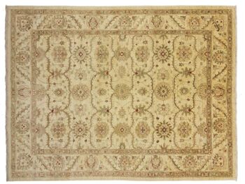 Tapis Afghan Chobi Ziegler 312x242 noué main 240x310 motif fleur beige poil court 1