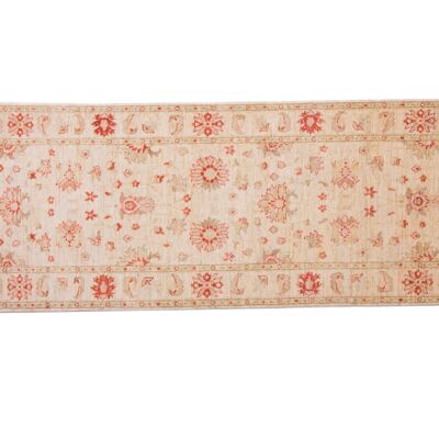 Tapis Afghan Chobi Ziegler 268x85 noué main 90x270 tapis de passage beige oriental