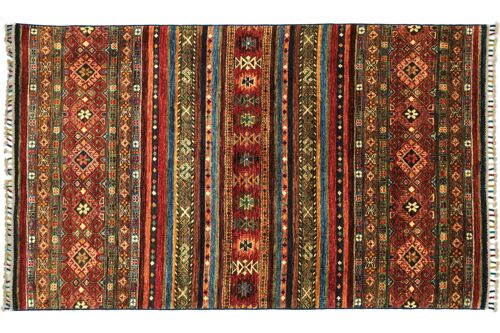 Afghan Khorjin Shaal 182x120 Handgeknüpft Teppich 120x180 Rot Geometrische Muster