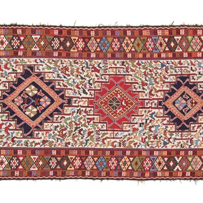 Tapis persan Sumakh 205x117 tissé main 120x210 artisanat oriental multicolore