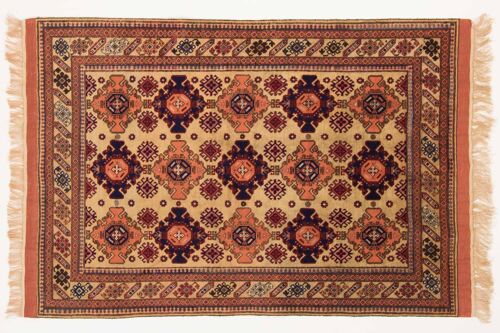 Afghan Mauri Kabul 156x110 Handgeknüpft Teppich 110x160 Gold Geometrisch Muster