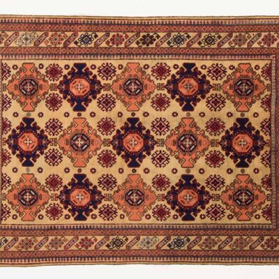 Tapis Afghan Mauri Kabul 156x110 noué main motif géométrique or 110x160