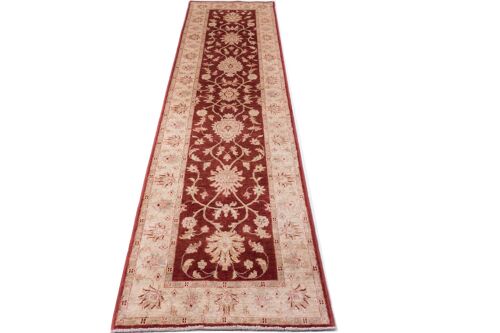 Afghan Chobi Ziegler 297x77 Handgeknüpft Teppich 80x300 Läufer Rot Orientalisch