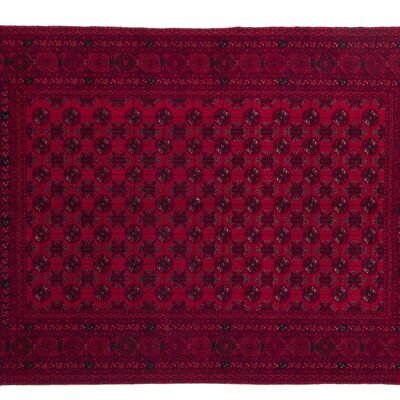 Tapis oriental afghan 194x125 tapis noué main 130x190 motif géométrique rouge