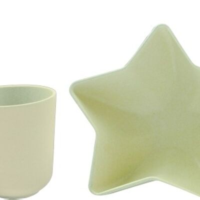 Star bowl and bamboo cup set - CREME