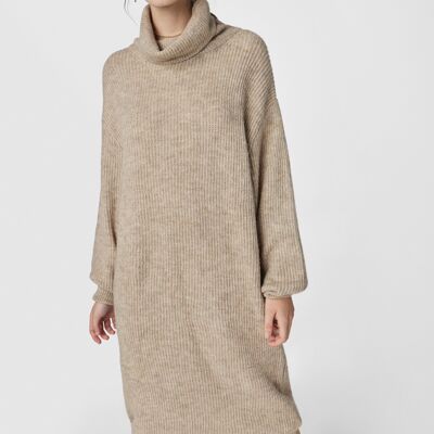 MELCHOR Midi-Knitted Dress With Turtleneck in Beige