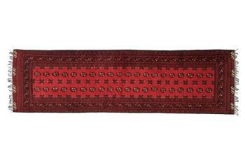 Afghan Aqcha 284x78 Tapis noué main 80x280 Runner Rouge Géométrique Pile Courte Orient 1