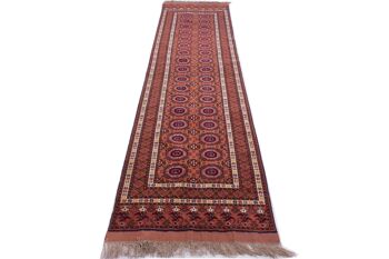 Tapis Afghan Mauri Kabul 297x80 noué main 80x300 tapis de passage marron motif géométrique 2