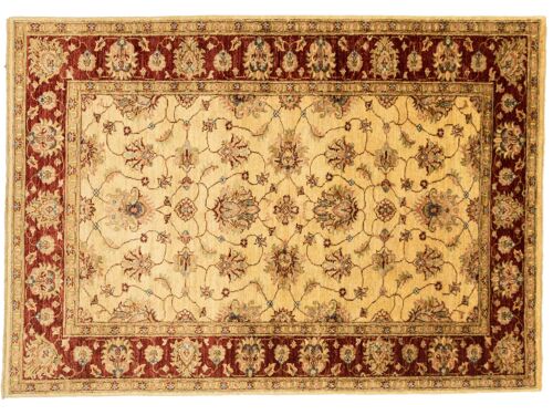 Afghan Chobi Ziegler 184x128 Handgeknüpft Teppich 130x180 Beige Blumenmuster Kurzflor