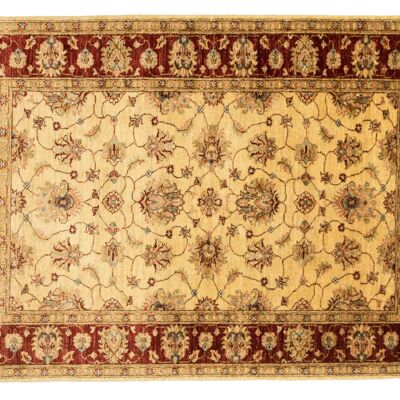 Tapis Afghan Chobi Ziegler 184x128 noué main 130x180 motif fleur beige poils courts