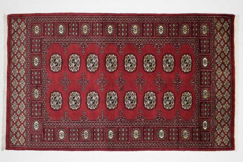 Pakistan Silk Touch 155x93 Handgeknüpft Teppich 90x160 Rot Geometrisch Muster Kurzflor