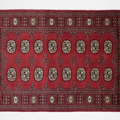 Pakistan Silk Touch 155x93 alfombra anudada a mano 90x160 patrón geométrico rojo, pelo corto