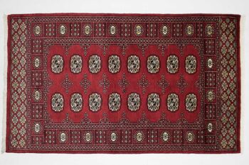 Tapis Pakistan Silk Touch 155x93 noué main 90x160 motif géométrique rouge, poils ras 1