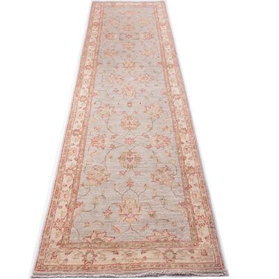 Afghan Chobi Ziegler 295x80 Handgeknüpft Teppich 80x300 Läufer Grau Orientalisch