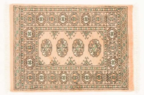 Pakistan Buchara 91x64 Handgeknüpft Teppich 60x90 Beige Geometrisch Muster Kurzflor