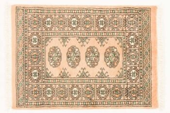 Tapis Pakistan Boukhara 91x64 noué main 60x90 motif géométrique beige, poils ras 1