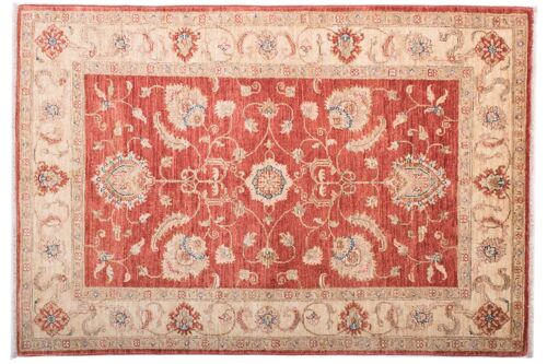 Afghan Feiner Chobi Ziegler 146x99 Handgeknüpft Teppich 100x150 Rot Blumenmuster