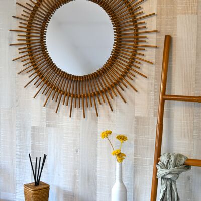 Stripe 80 mirror by Pagan - honey varnished rattan