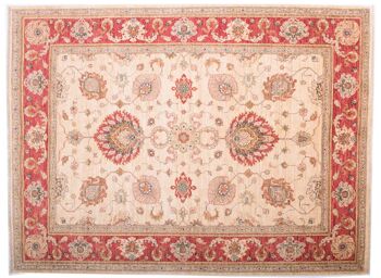 Tapis Afghan Fine Chobi Ziegler 199x150 noué main 150x200 motif fleur beige 1