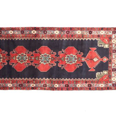 Perser Hamadan 304x108 Handgeknüpft Teppich 110x300 Rot Geometrisch Muster Kurzflor