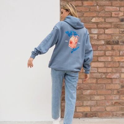 304 Womens Self Care Juice Graphic Hoodie Dusty Blue