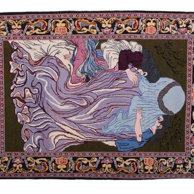 Perser Isfahan 101x71 tappeto annodato a mano 70x100 quadri multicolori motivi pelo corto Orient