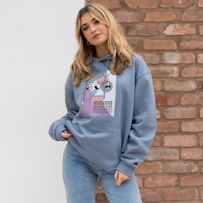 304 Womens Memphis Retro Graphic Hoodie Dusty Blue