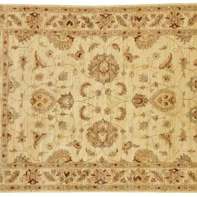 Afghan Chobi Ziegler 197x143 Handgeknüpft Teppich 140x200 Beige Blumenmuster Kurzflor