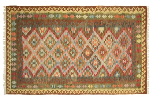 Afghan Maimana Kelim Bunt 247x158 Handgewebt Teppich 160x250 Grün Geometrisch Muster