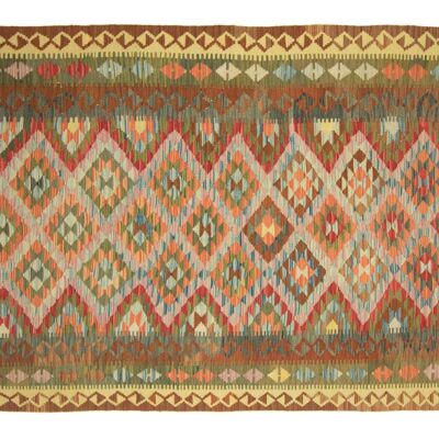 Afghan Maimana Kilim Colorato 247x158 Tappeto tessuto a mano 160x250 Motivo geometrico verde