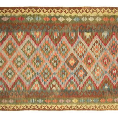 Afghan Maimana Kelim Bunt 247x158 Handgewebt Teppich 160x250 Grün Geometrisch Muster