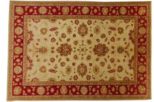 Afghan Chobi Ziegler 390x273 Handgeknüpft Teppich 270x390 Beige Orientalisch Kurzflor