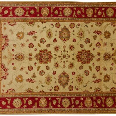 Afghan Chobi Ziegler 390x273 Handgeknüpft Teppich 270x390 Beige Orientalisch Kurzflor