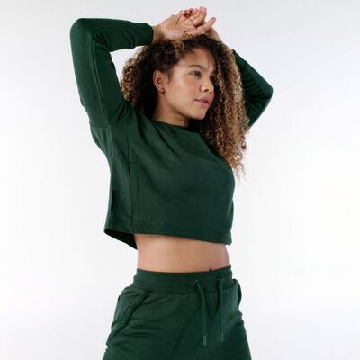 All Day Cropped Sweatshirt Forest Green