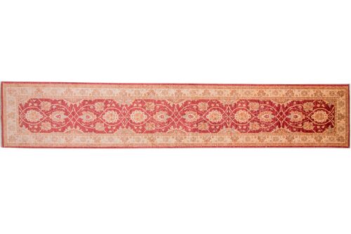 Afghan Chobi Ziegler 436x82 Handgeknüpft Teppich 80x440 Läufer Rot Orientalisch