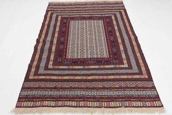 Tapis tissé à la main Afghan Mushwani Kilim 180x130 130x180 motif géométrique multicolore 2
