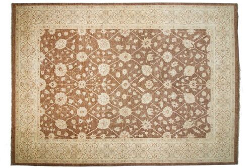Afghan Chobi Ziegler 421x306 Handgeknüpft Teppich 310x420 Braun Geometrisch Muster