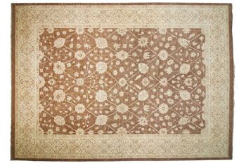 Tapis Afghan Chobi Ziegler 421x306 noué main 310x420 motif géométrique marron 1