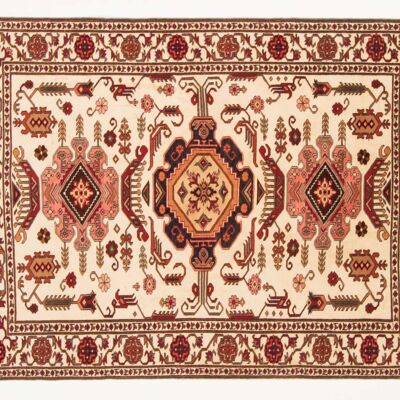 Afghan Mauri Kabul 141x110 alfombra anudada a mano 110x140 patrón geométrico beige