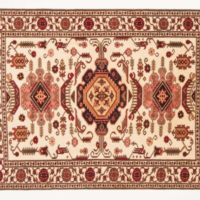 Afghan Mauri Kabul 141x110 Handgeknüpft Teppich 110x140 Beige Geometrisch Muster