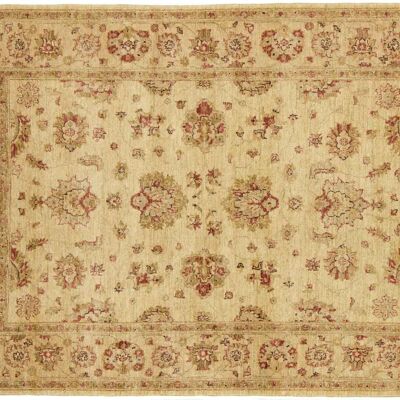 Afghan Chobi Ziegler 210x147 hand-knotted carpet 150x210 beige flower pattern short pile