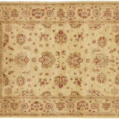 Afghan Chobi Ziegler 210x147 Handgeknüpft Teppich 150x210 Beige Blumenmuster Kurzflor